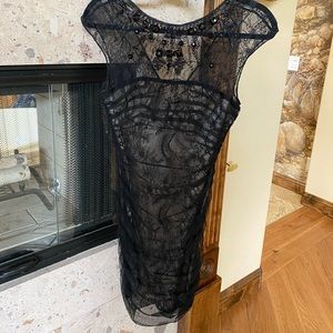 Bebe black dress with lace and embellishment
